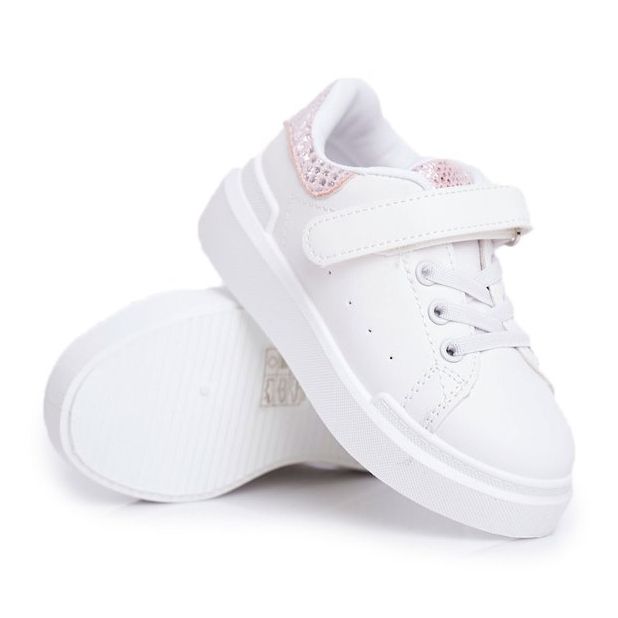 FRROCK Chaussures de sport blanches Ilonka pour enfants avec velcro rose 1
