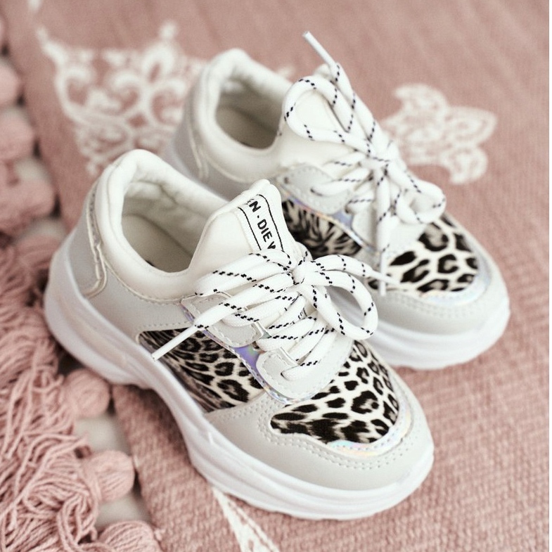 FRROCK Chaussures de sport blanches à imprimé léopard Penny pour enfants gris 1