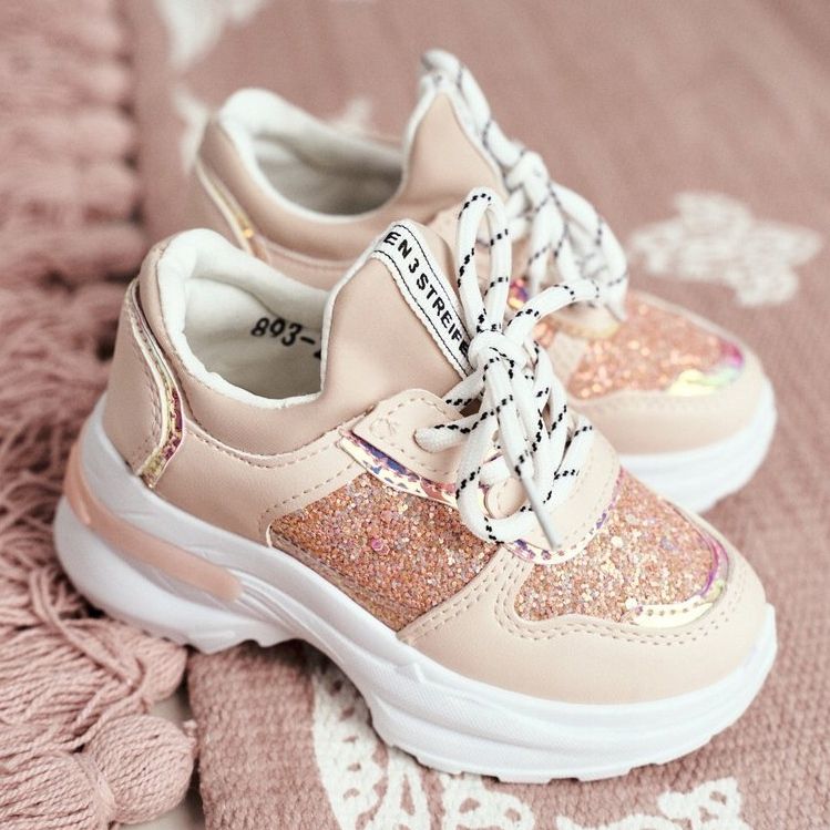 FRROCK Chaussures de sport pour enfants avec paillettes rose Matylda 1