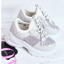 FRROCK Chaussures de sport pour enfants avec brocart argent Matylda blanc gris 1