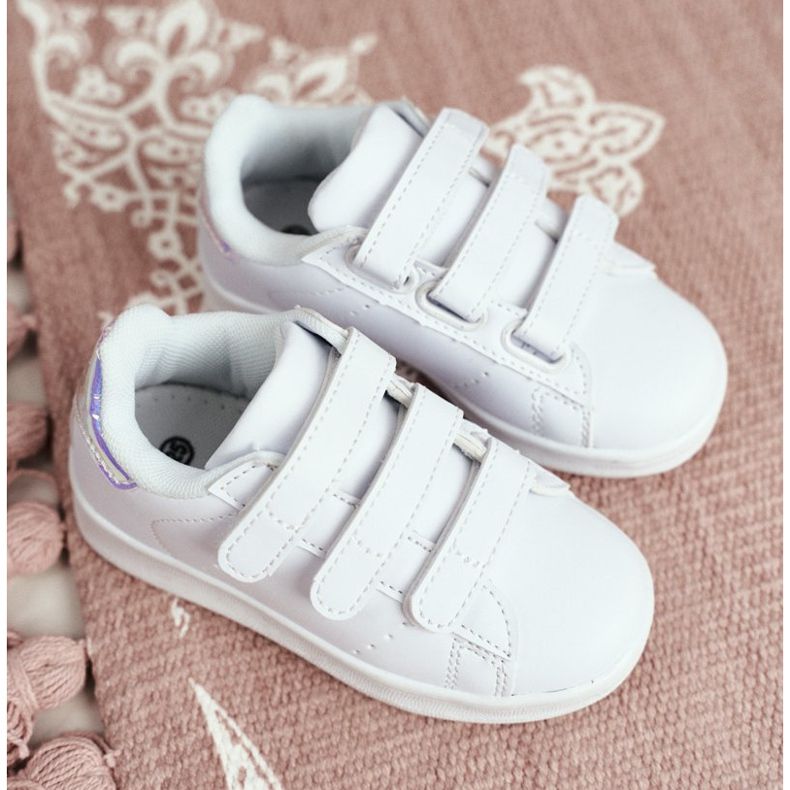 FRROCK Chaussures De Sport Enfant Jeunesse Avec Velcro Blanc et Argent Fifi blanche 1