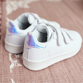 FRROCK Chaussures De Sport Enfant Jeunesse Avec Velcro Blanc et Argent Fifi blanche 2