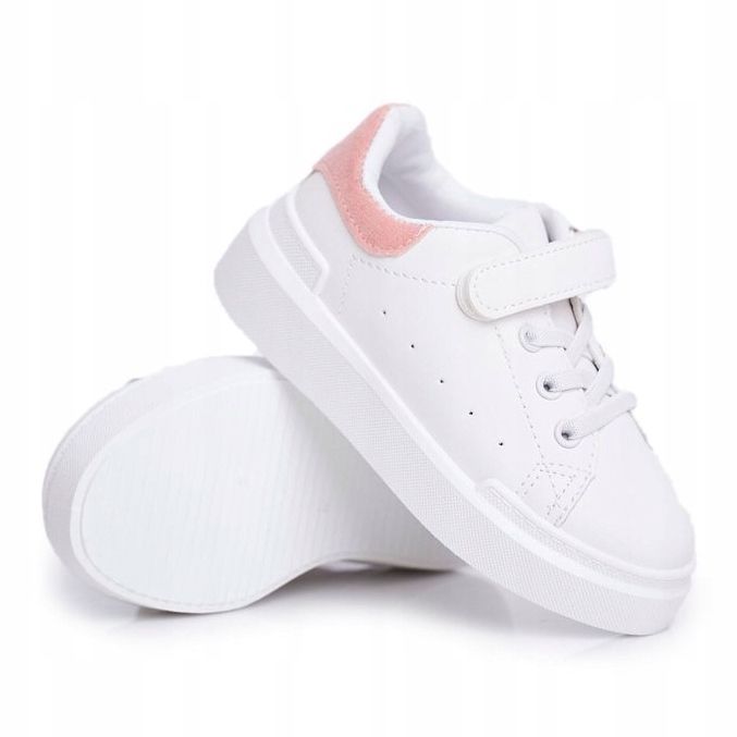 FRROCK Chaussures de sport pour enfants avec velcro blanc et rose Bilbo 1