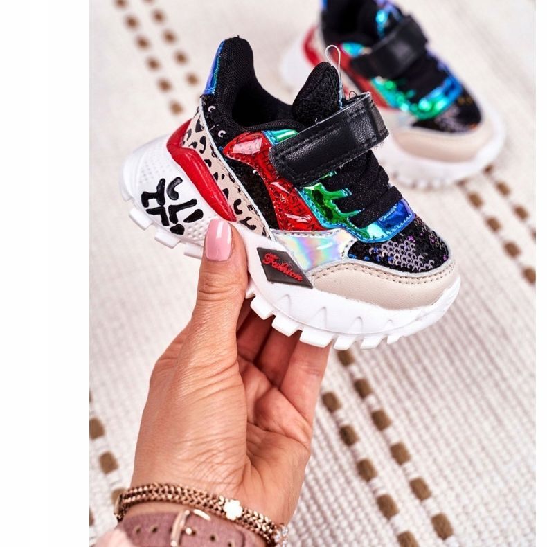 FRROCK Chaussures de sport pour enfants avec velcro noir Be Happy le noir multicolore 1