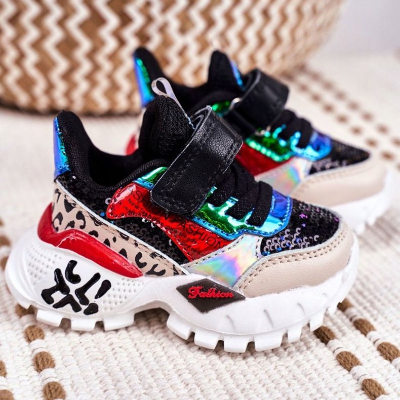 FRROCK Chaussures de sport pour enfants avec velcro noir Be Happy le noir multicolore 2