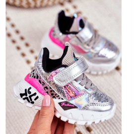 FRROCK Chaussures de sport pour enfants avec velcro argent Be Happy gris 2