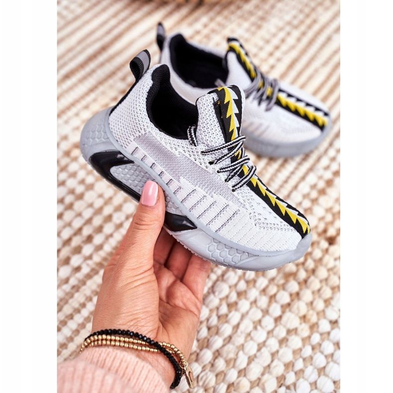 FRROCK Chaussures de sport pour enfants gris et blanc point 1