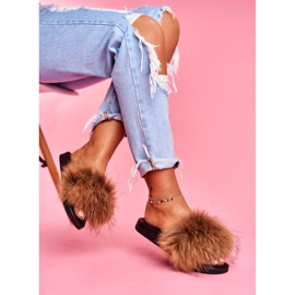 Chaussons Femme Fourrure Naturelle Camel Naturis brun 1