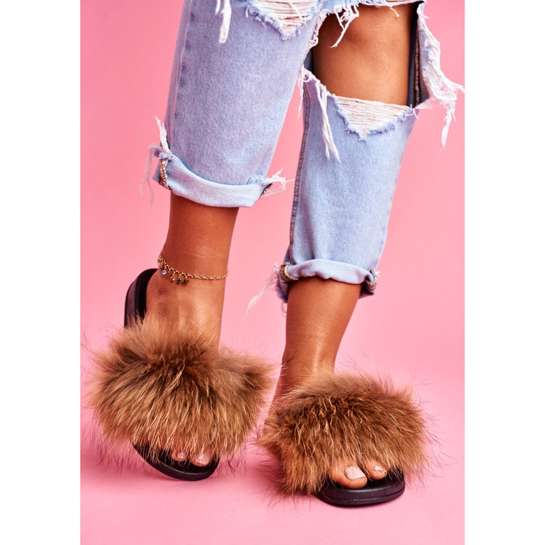 Chaussons Femme Fourrure Naturelle Camel Naturis brun 2