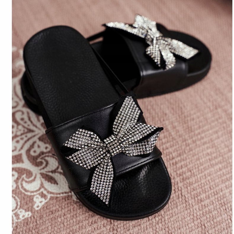 FRROCK Chaussons Enfant Fille Strass Noirs, Nœud Jomoga le noir 2