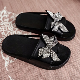 FRROCK Chaussons Enfant Fille Strass Noirs, Nœud Jomoga le noir 1