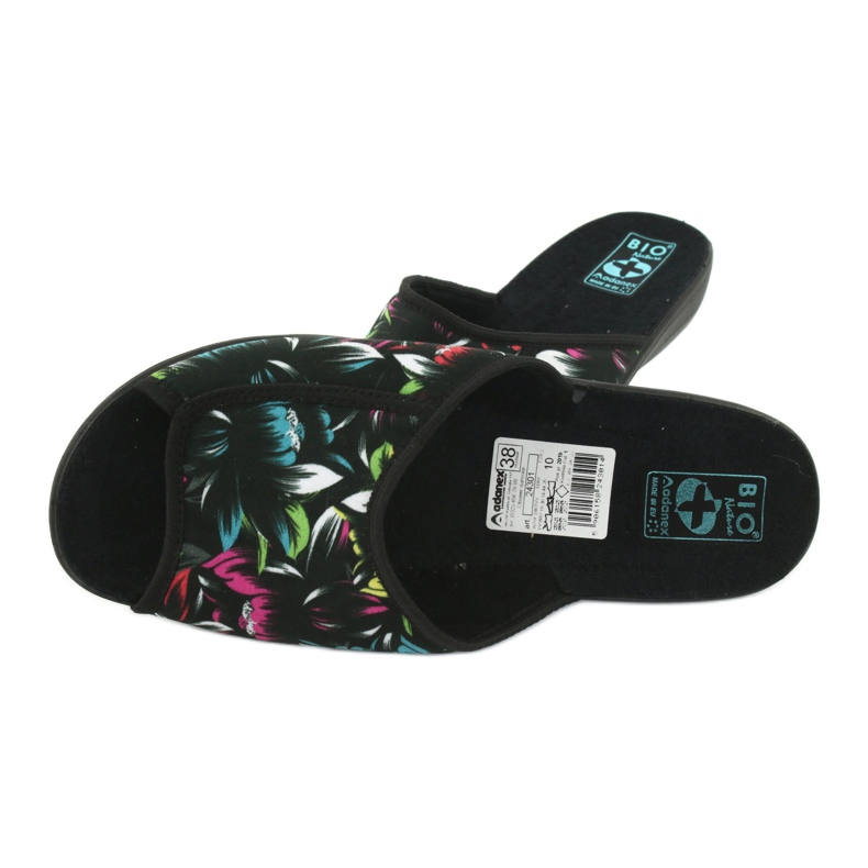 Chaussons femme fleurs Adanex 24301 noir bleu rose vert 4