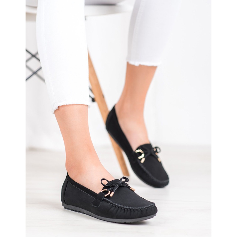 Diamantique Mocassins noirs avec cuir écologique 1