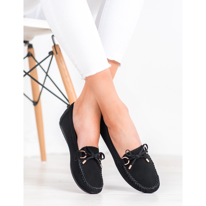 Diamantique Mocassins noirs avec cuir écologique le noir 2