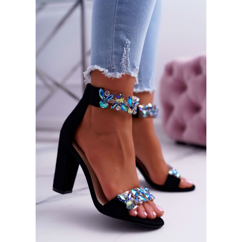Lu Boo Sandales Noires Strass Daim Lambada le noir 1
