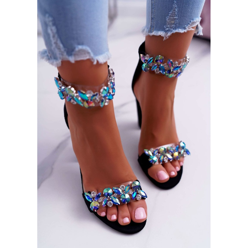 Lu Boo Sandales Noires Strass Daim Lambada 2