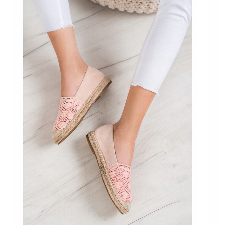 Small Swan Espadrilles En Daim Avec Dentelle rose 1