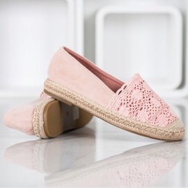 Small Swan Espadrilles En Daim Avec Dentelle rose 2