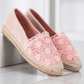Small Swan Espadrilles En Daim Avec Dentelle rose 3