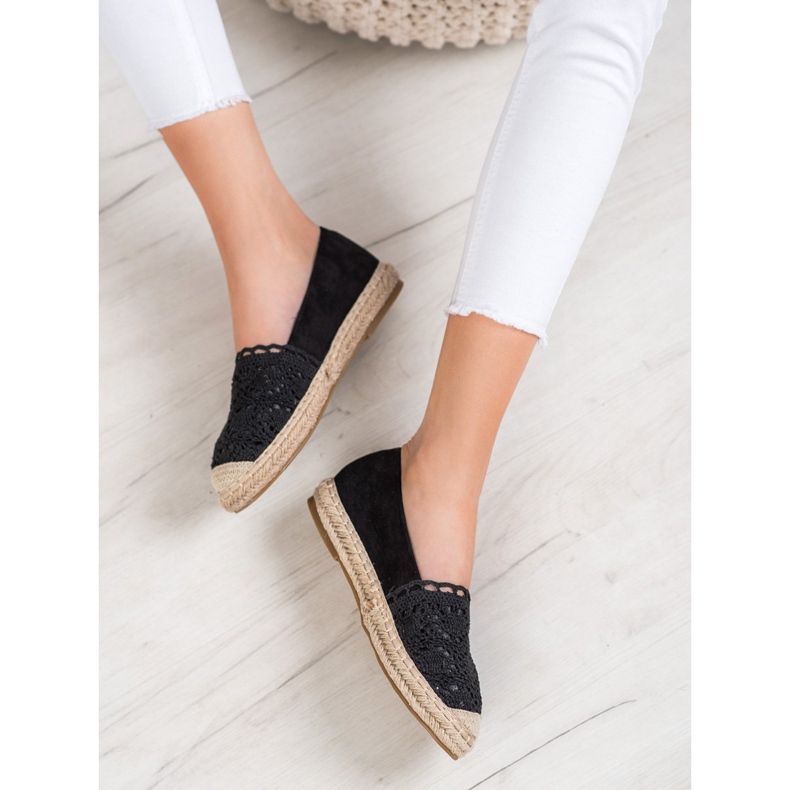 Small Swan Espadrilles En Daim Avec Dentelle noir 2