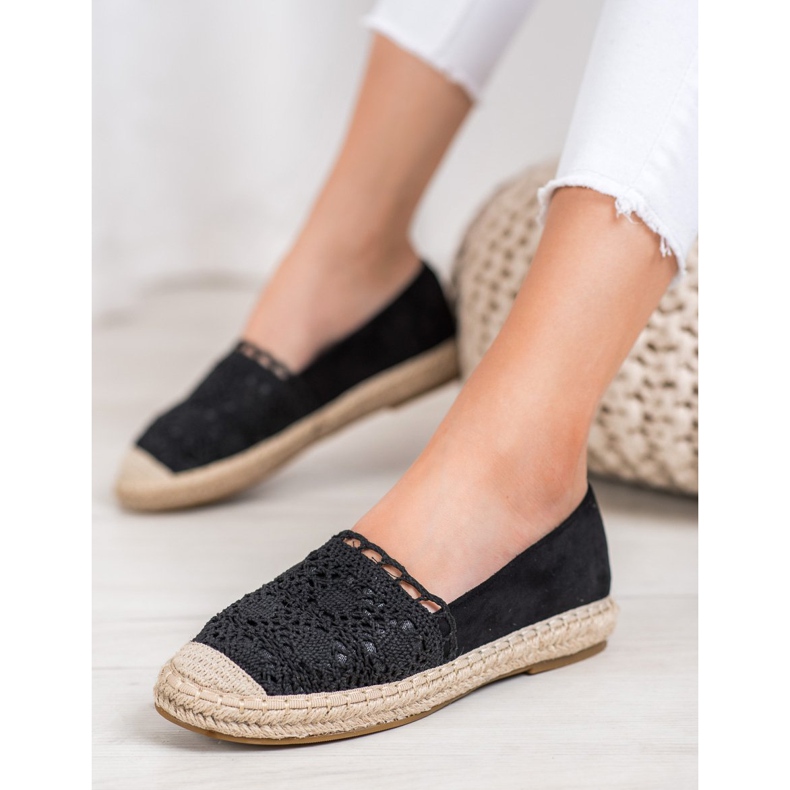 Small Swan Espadrilles En Daim Avec Dentelle noir 1