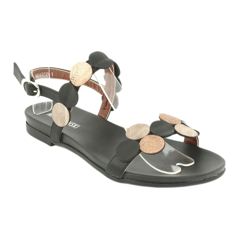 M.Daszyński Sandales noires avec anneaux dorés Daszyński MR1958-1 jaune 1