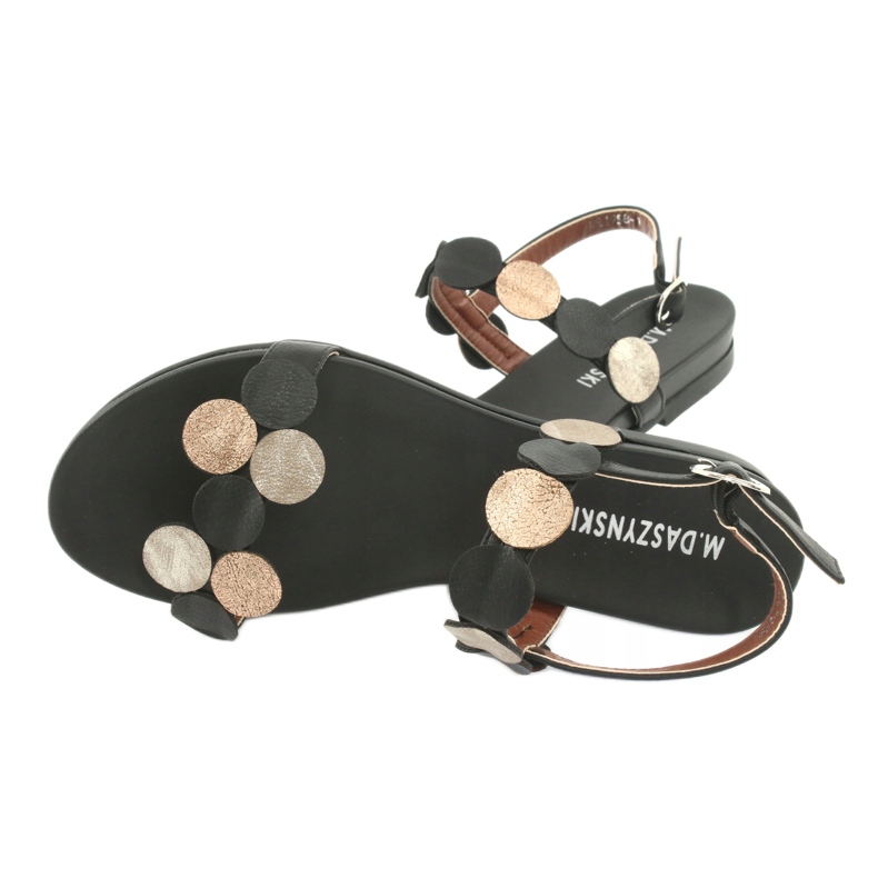 M.Daszyński Sandales noires avec anneaux dorés Daszyński MR1958-1 le noir jaune 4