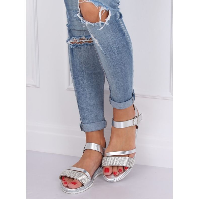 Sandales argentées pour femmes D-118 Argent gris 1
