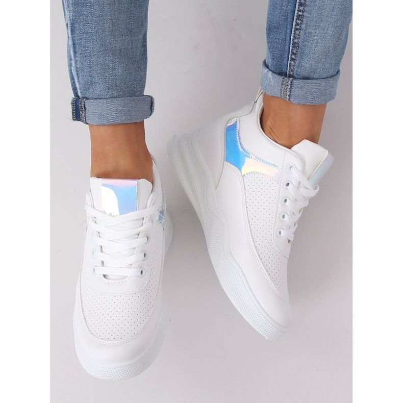 Chaussures de sport blanches à talons compensés 85-429 BLANC / ARGENT 1