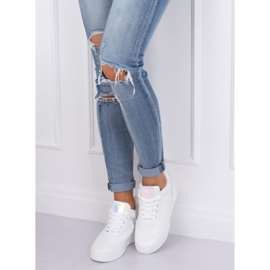 Chaussures de sport blanches à talons compensés 85-429 BLANC / ARGENT 2