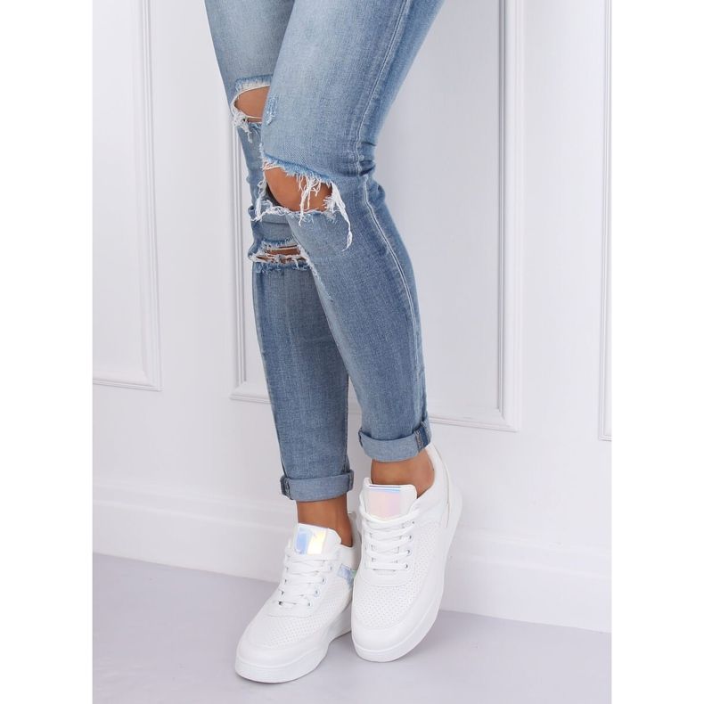 Chaussures de sport blanches à talons compensés 85-429 BLANC / ARGENT 2