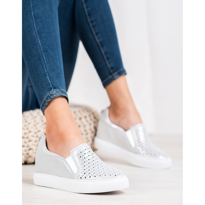 Filippo Slipons En Cuir Sur Compensée gris 1