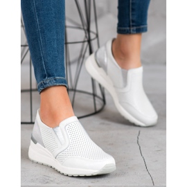 Filippo Slipons en cuir ajouré blanc gris 2