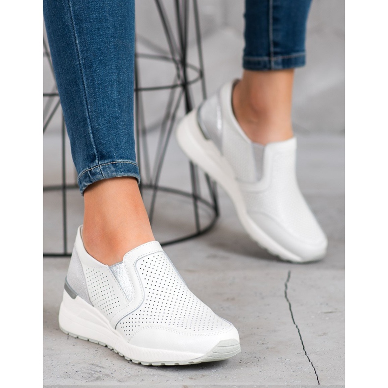 Filippo Slipons en cuir ajouré blanc gris 2