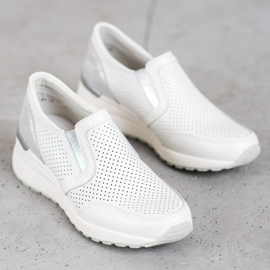 Filippo Slipons en cuir ajouré blanc gris 1