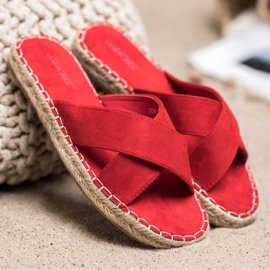 SHELOVET Pantoufles confortables en daim rouge 1