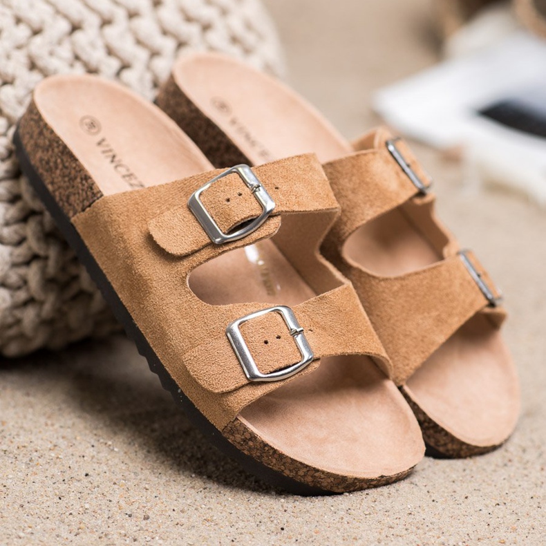 Pantoufles VINCEZA avec boucle brun 1