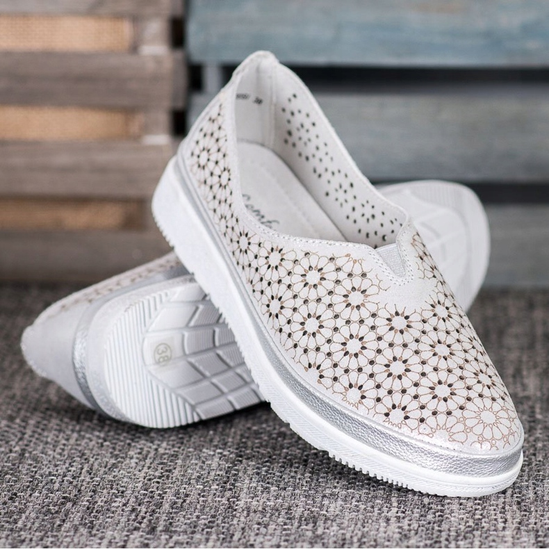 Filippo Slipons En Cuir Avec Un Motif Floral gris 1