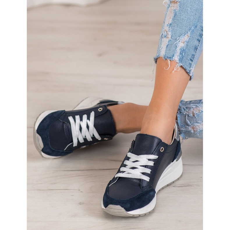 Filippo Chaussures de sport en cuir bleu marine multicolore 2