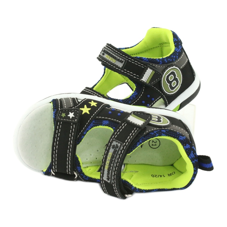 American Club Insert en cuir sandals décoré avec huit et étoiles DR14 / 20 noir et vert 5