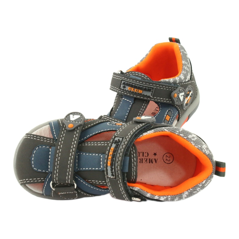Sandales pour garçons avec velcro American Club DR09 / 20 bleu orange gris 4