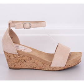 Sandales sur un coin en liège beige LL-228P Beige 4