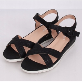 Sandales noires sur talon bas compensé NS115P Noir le noir 1