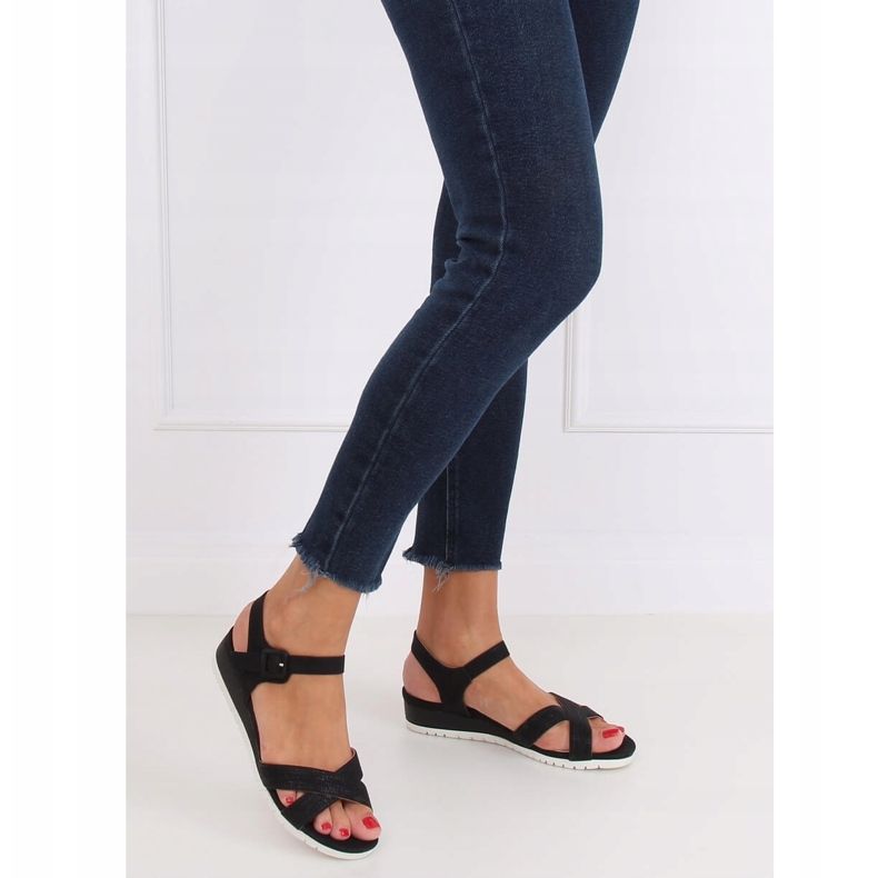 Sandales noires sur talon bas compensé NS115P Noir le noir 2