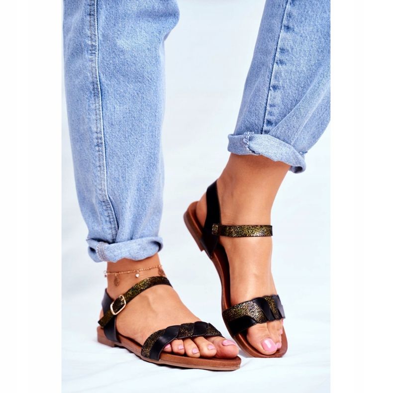 S.Barski Sandales pour femmes Flat Black Summer Vibes le noir 2