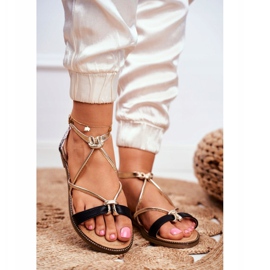 S.Barski Sandales Plates Femme Noir et Or Barski Samim jaune 1