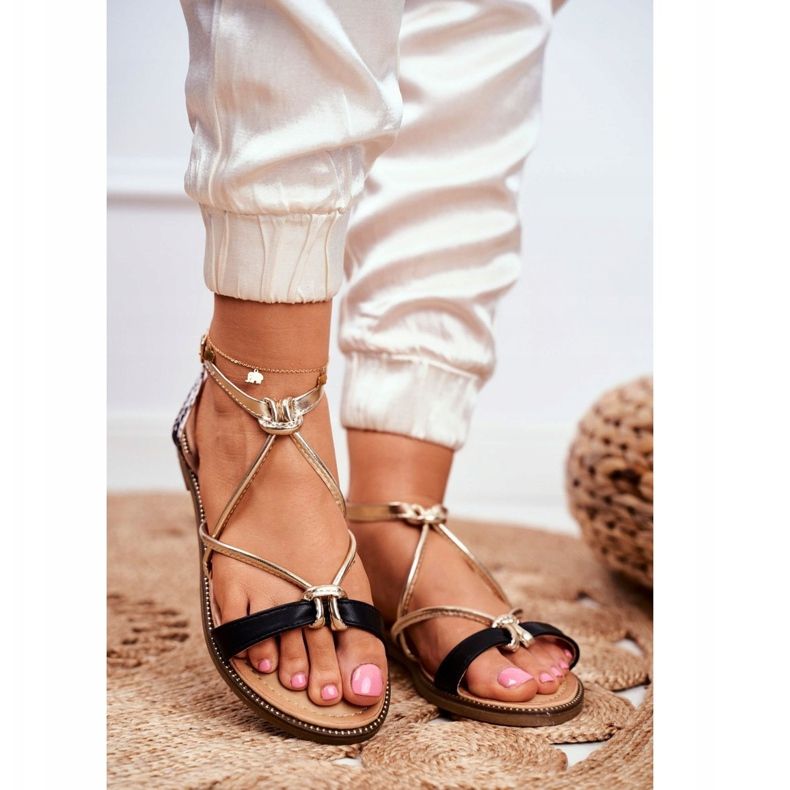 S.Barski Sandales Plates Femme Noir et Or Barski Samim le noir jaune 1