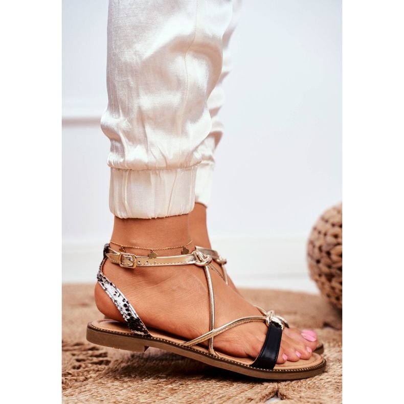 S.Barski Sandales Plates Femme Noir et Or Barski Samim jaune 2