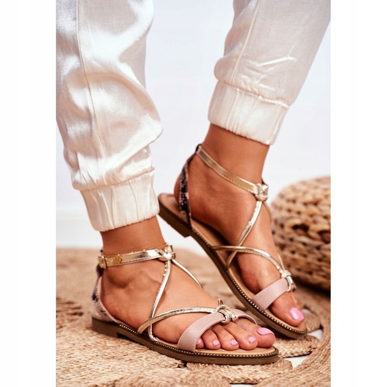 S.Barski Sandales Plates Femme Beige et Doré Barski Samim 1