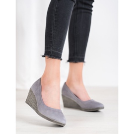 Goodin Escarpins compensés en daim gris 1